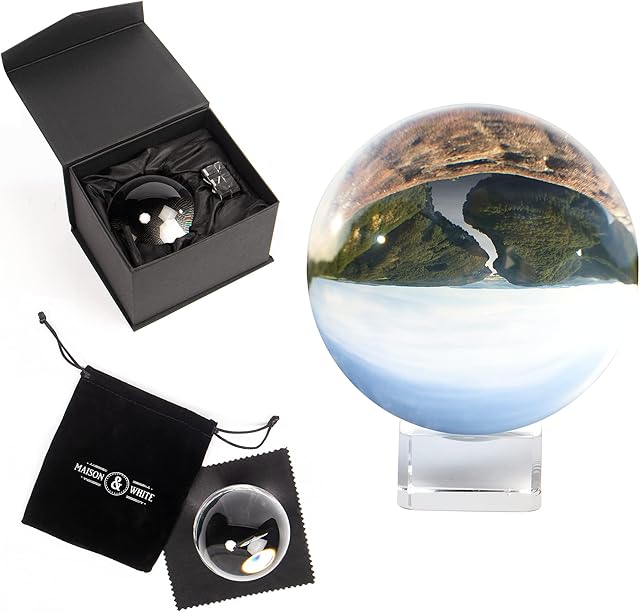 K9 Glass Lens Photo Sphere 80mm | Clear Crystal Ball | Includes Box, Stand, Cleaning Cloth & Pouch | For Mobile Phone Photography | Home Decor | M&W