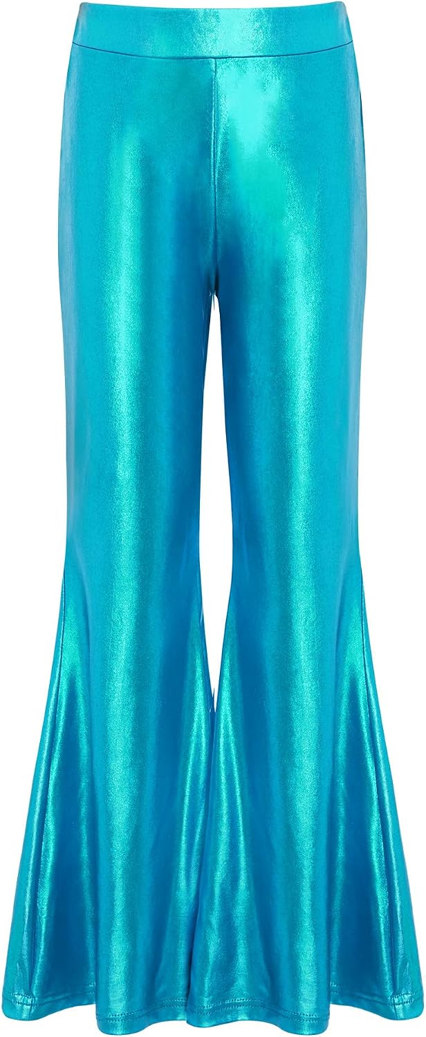 Hularka Girls Metallic Jazz Dance Pants Flared for Girls Metallic Flared Pants Flare Club Party