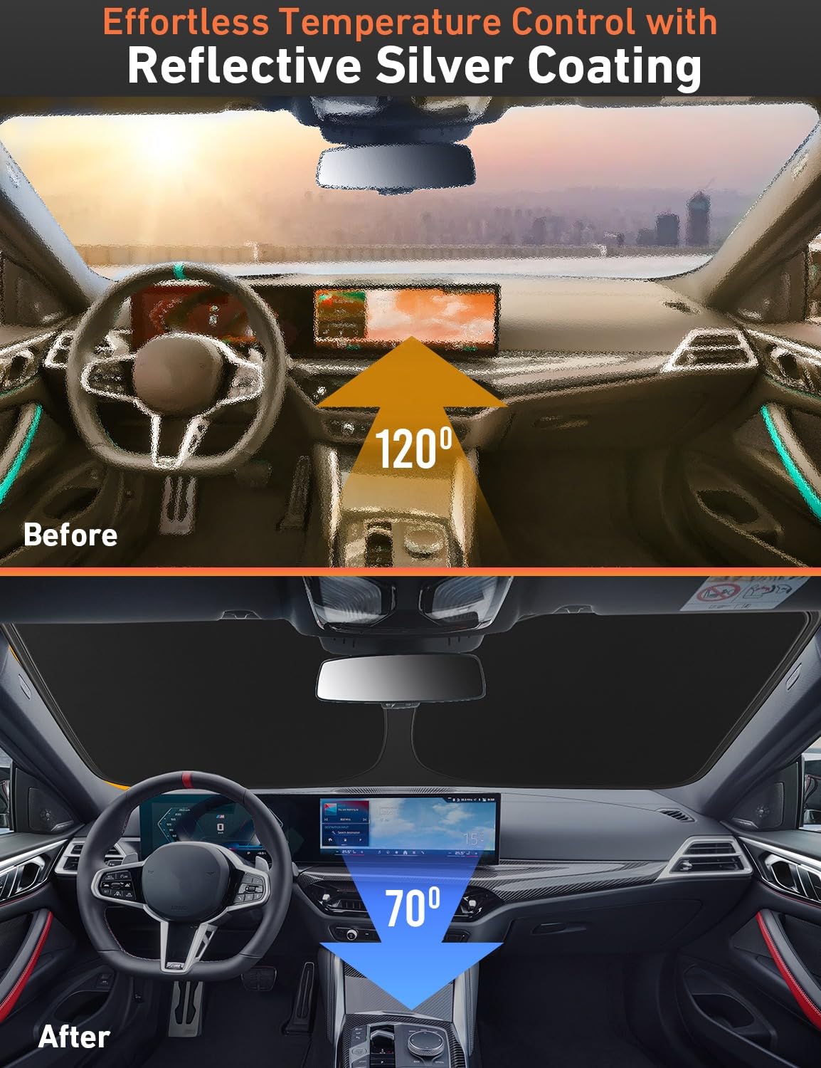 EcoNour Windshield Sunshade Compatible for Jeep Cherokee SUV (Not for Jeep Grand Cherokee) 2014-2021 2022 2023, 2026, Sun Visor for Front Window Sun Shade Cover, UV Heat Protector, Car Accessories