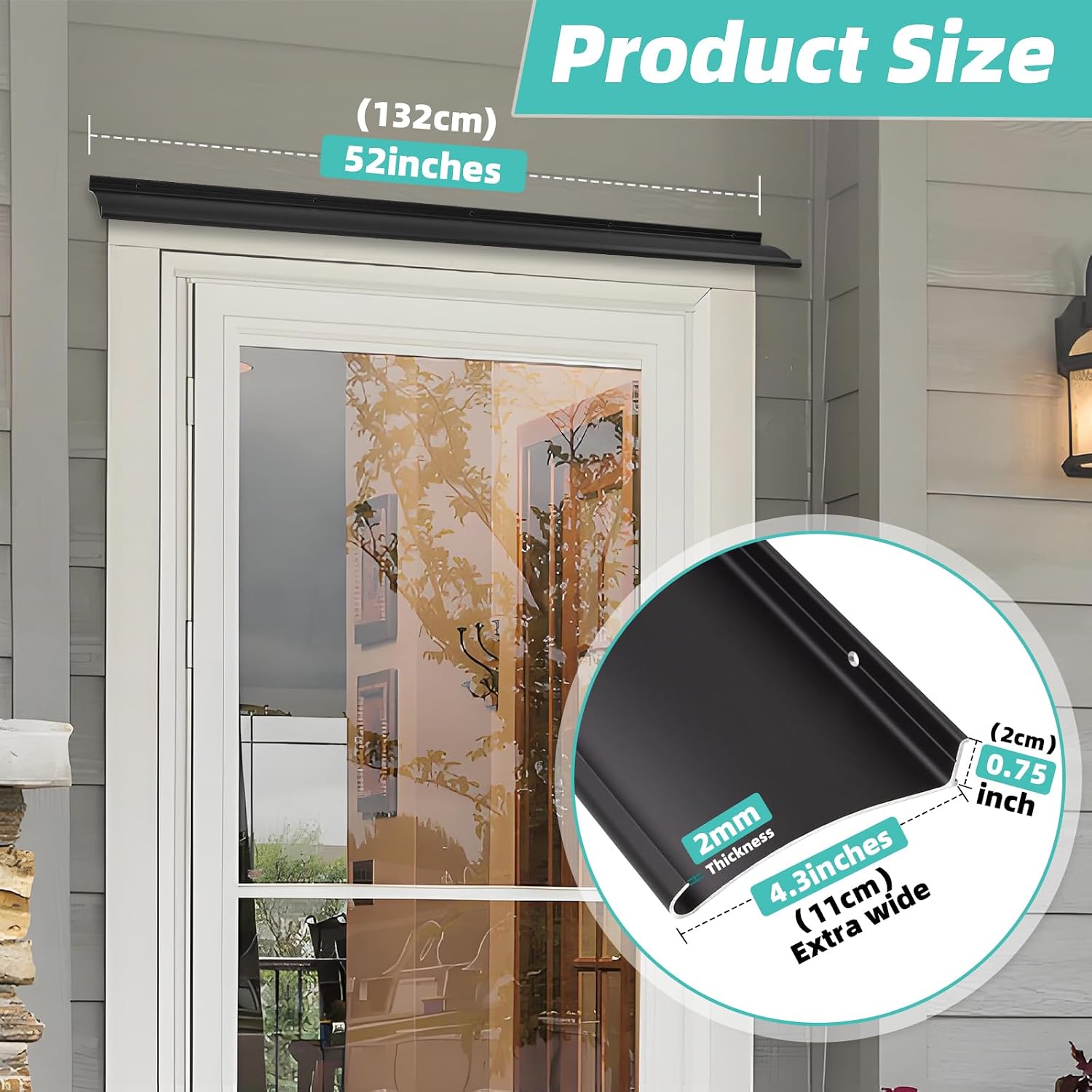 Raytano 2Pack 4.3" Extra Wide Heavy-Duty Aluminum Door Rain Drip Guard,52" L Rain Deflector for Doors Windows Weather Shield for Home, Commercial Use (Size 52″ Length, 4.3″ Wide, 0.8″Height,Black)