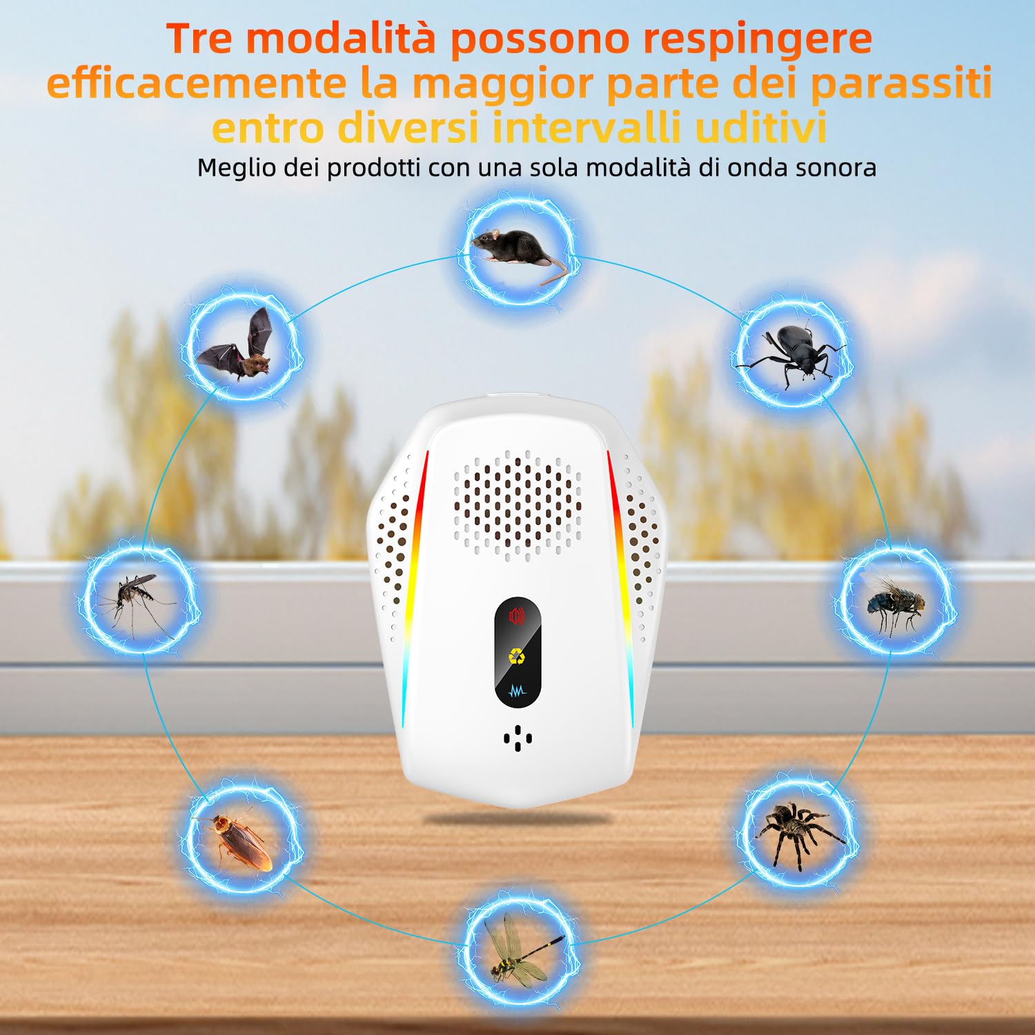 Ultrasuoni per Topi 6 Pack - Potente Repellente per Topi - 3 Modalità di Funzionamento - Ampio Raggio di Frequenza - Protegge da topi, zanzare, scarafaggi, formiche, ragni e roditori (Bianco)