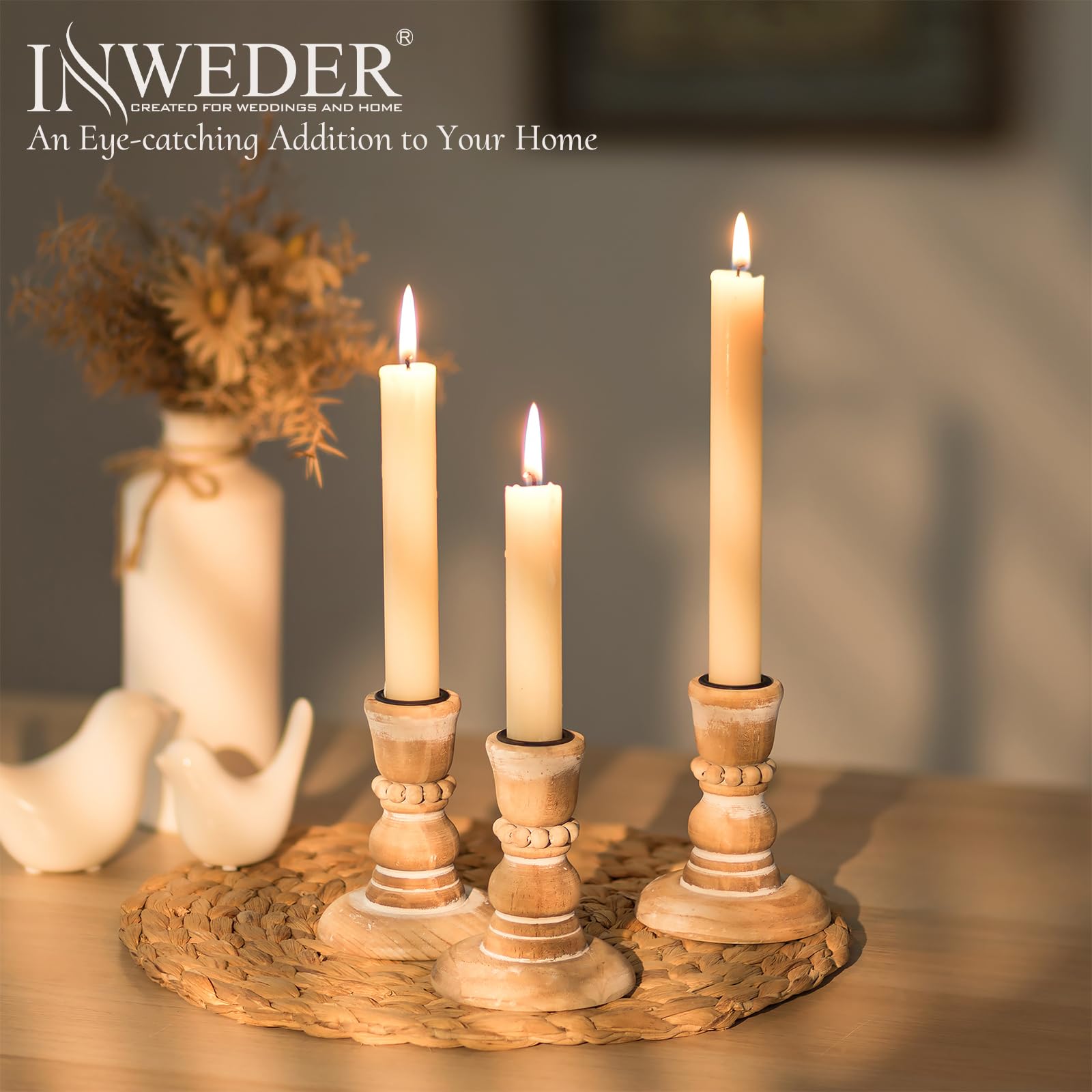 Inweder Wooden Candlestick Holders Rustic: Farmhouse Wood Taper Candle Holders Boho Candle Sticks Holder Decor for Home Dinning Table Mantle Party Holiday Christmas Wedding Set of 2