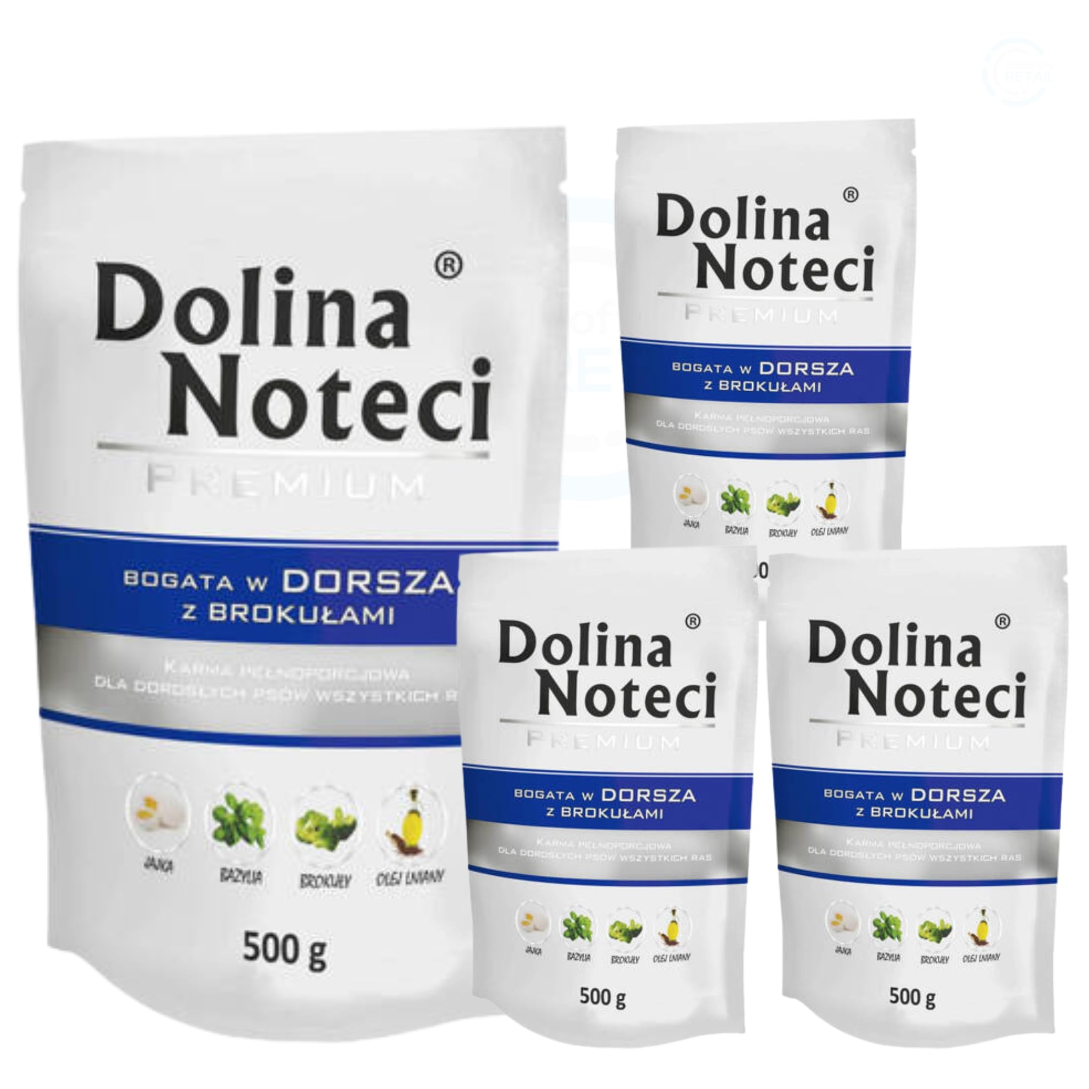 Dolina Noteci Premium Wet Dog Food, Cod with Broccoli, Gluten-Free (4x500g)