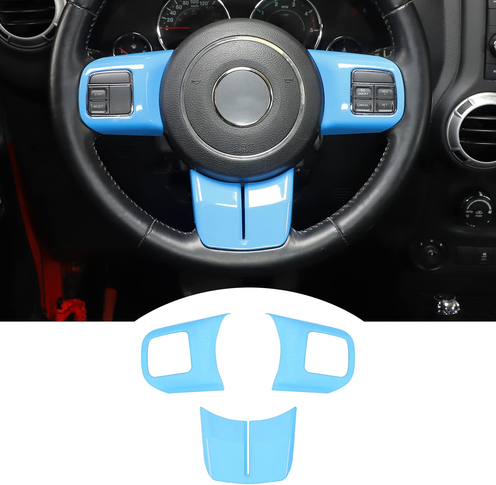 JeCar Interior Steering Wheel Decoration Trim Kits For Jeep Wrangler 2011-2017 JK & Unlimited/Patriot Compass 2011-2016 & Grand Cherokee 2011-2013, Light Blue
