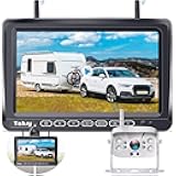 RV Backup Camera Wireless for Trailer Recording: 7-Inch Zooming 1080P HD Plug and Play Rear View Camera with Touch Buttons Night Vision for Camper Y27-White