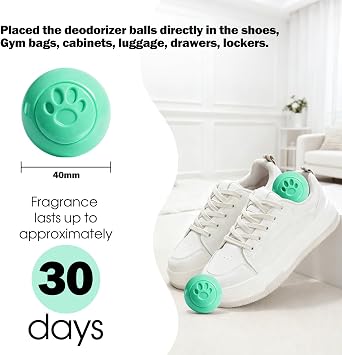 SCENTORINI Shoe Deodorizer Balls, 8 * Pure Cotton Sneaker Deodorizer Balls | Odor Eliminator for Smell Shoes Boots, Long Lasting Shoe Freshener for Gym Bags, Drawers and Small Spaces
