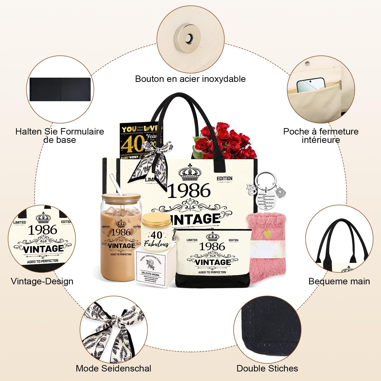 30/40/50/60 Cumpleaños Mujeres, Vintage 1996/1986/1976/1966 Set de regalo Mujer, Personalizados 30/40/50/60 Cumpleaños Regalos para Madre, Esposa, Mejor Amiga Hermana