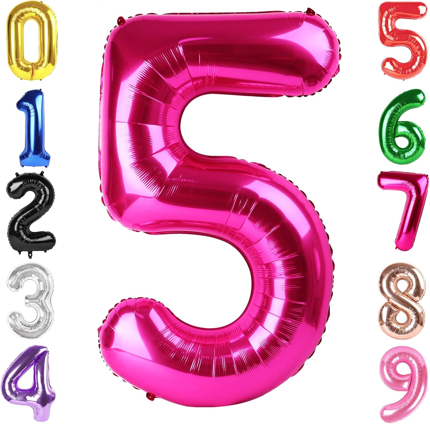 40 Inch Hot Pink Number 5 Balloon, 5th Birthday Party Decorations