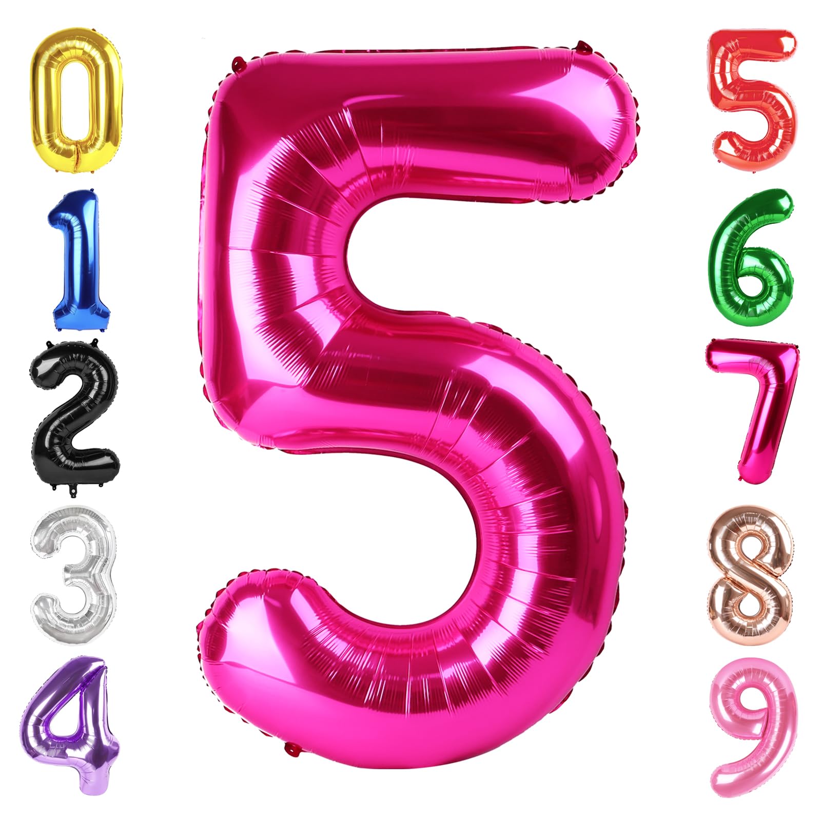 40 Inch Hot Pink Number 5 Balloon, Giant 5 Number Balloons for 5th Birthday Decorations, Party Supplies for Baby Boy Girl, Hot Pink Party Decor​​