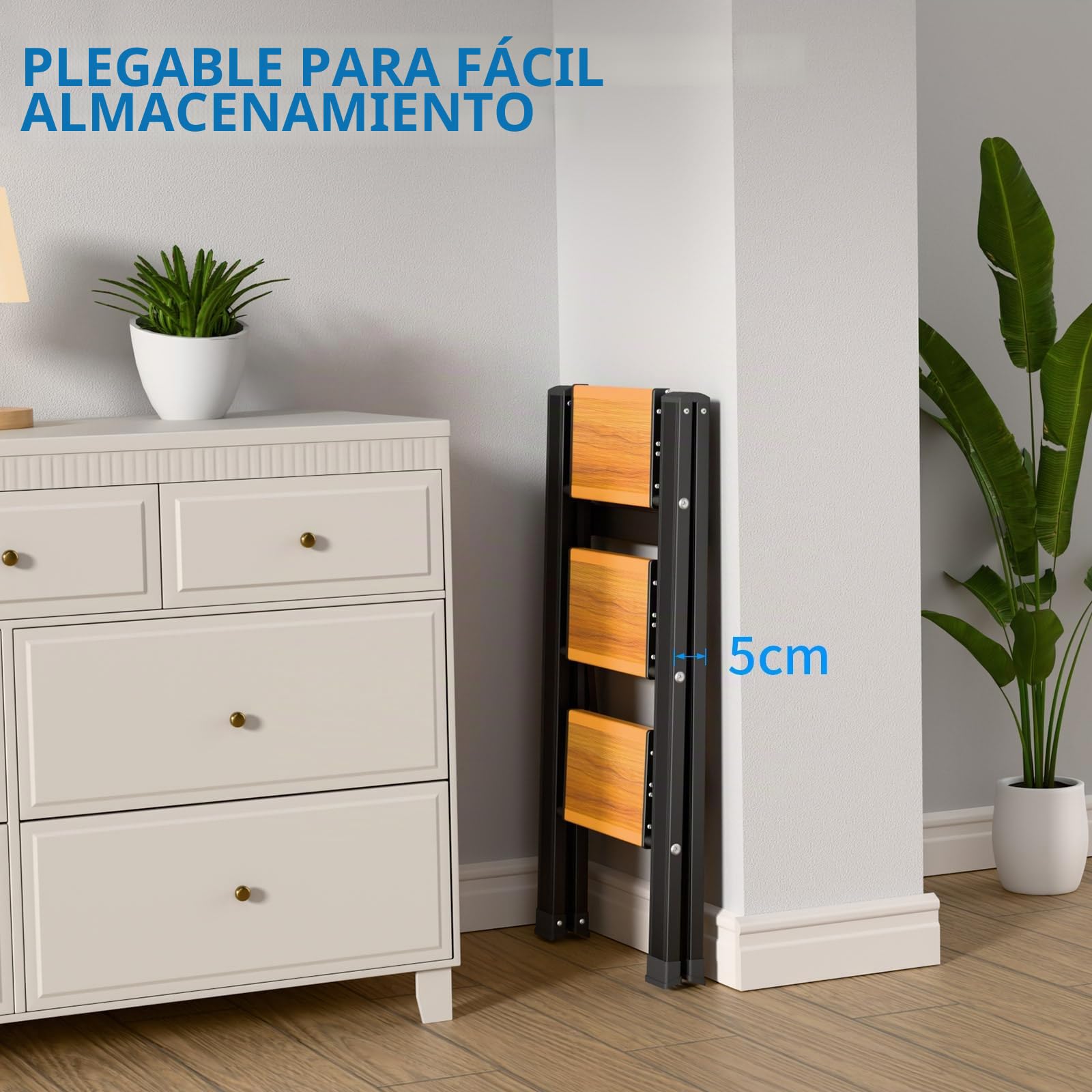 KULACO Escalera de Tijera Plegable de 3 peldaños, Escalera Plegable de Aluminio, Escalera Antideslizante para el hogar, Escalera de Tijera Ligera hasta 150 kg para el hogar, la Oficina, el Garaje