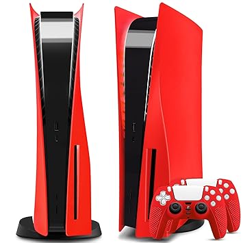 SIKEMAY PS5 Console Faceplate, Hard Shockproof Playstation 5 Face Plate Shell Skin Case, ABS Anti-Scratch Dustproof PS5 Gaming Console Cover Replacement Accessories for PS5 Disc Edition - Red