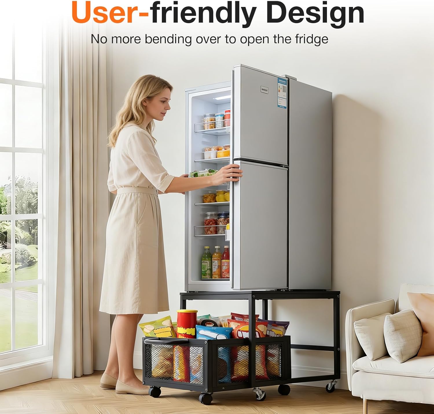 GCCSJ 19.7x19.7in Mini Fridge Stand with Movable Storage Drawer, Heavy Duty Mobile Mini Refrigerator Stand, Mini Fridge Cabinet for Dorm, Home, Office, Black