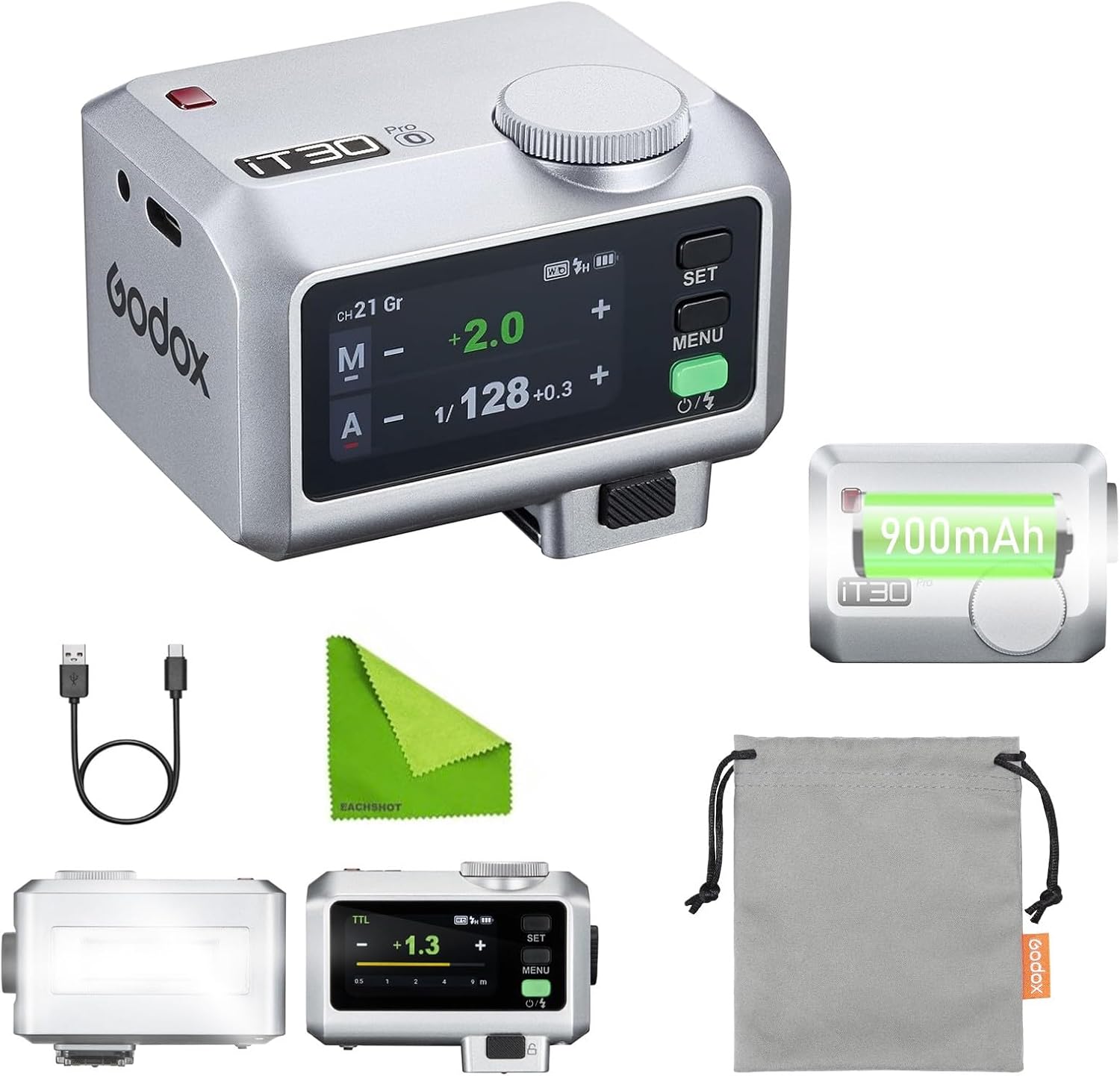 Godox iT30 Pro O Mini Camera Flash for Olympus and Panasonic Camera,TTL Mode Auto Exposure,HSS 1/8000s, 2.4G Wireless Master/Receiver,Compatible with GH4,S1,E-M1,E-M10II,E-M10II,LX100,DMC-GX85 (Silve)