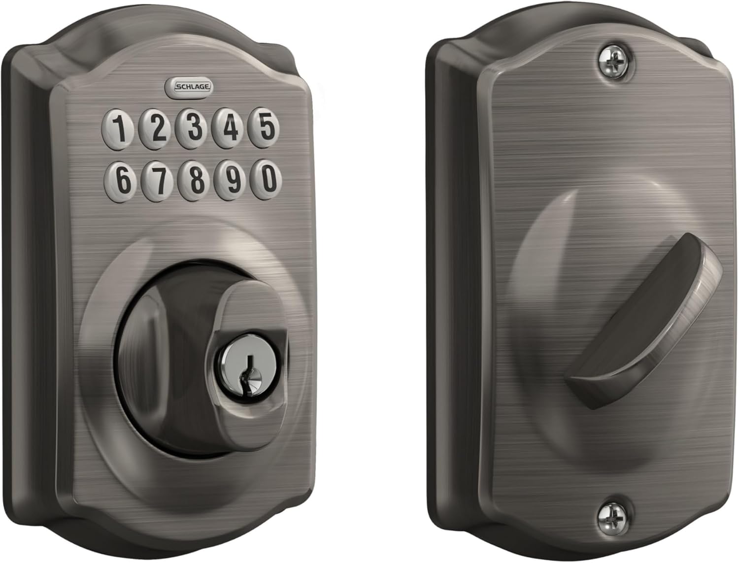 Schlage BE365 CAM 620 Camelot Keypad Deadbolt, Electronic Keyless Entry Lock, Antique Pewter