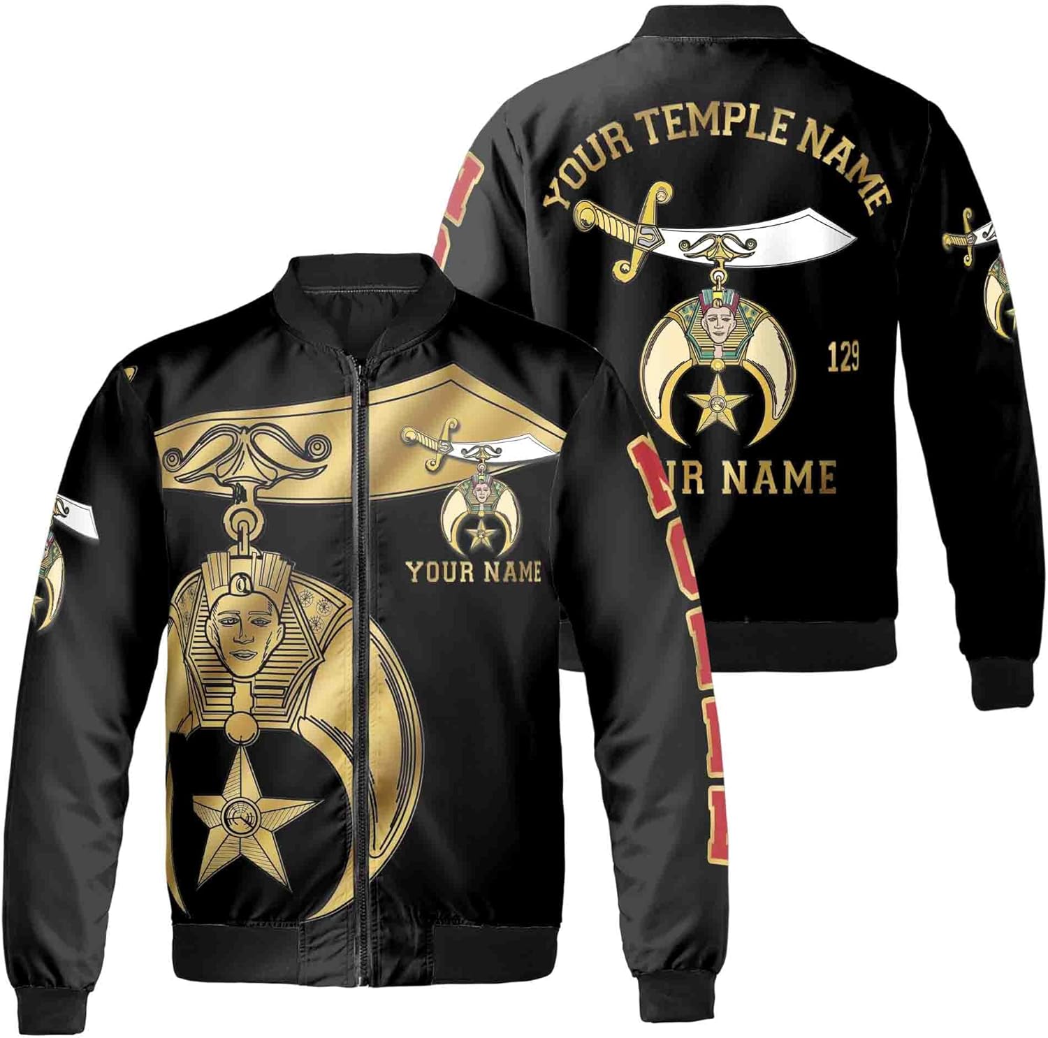 Custom Your Temple and Name Shriners Symbol, Noble Shriners 3D Baseball Jacket S-5XL