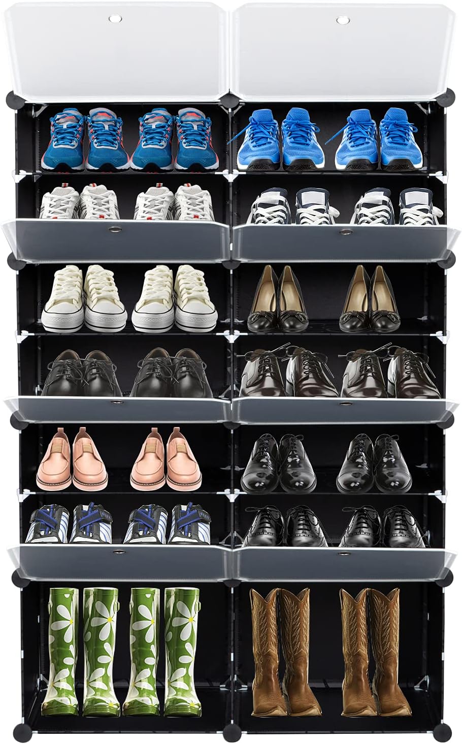 7-Tier Portable 28 Pair Shoe Rack Organizer 14 Grids Tower Shelf Storage Cabinet, Black