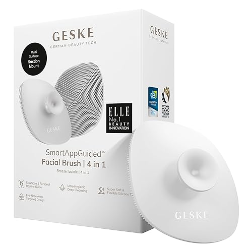 GESKE SmartAppGuided Cepillo facial  4 en 1  Cepillo de limpieza facial profesional con mango  Cepillo facial de silicona suave para limpieza de la