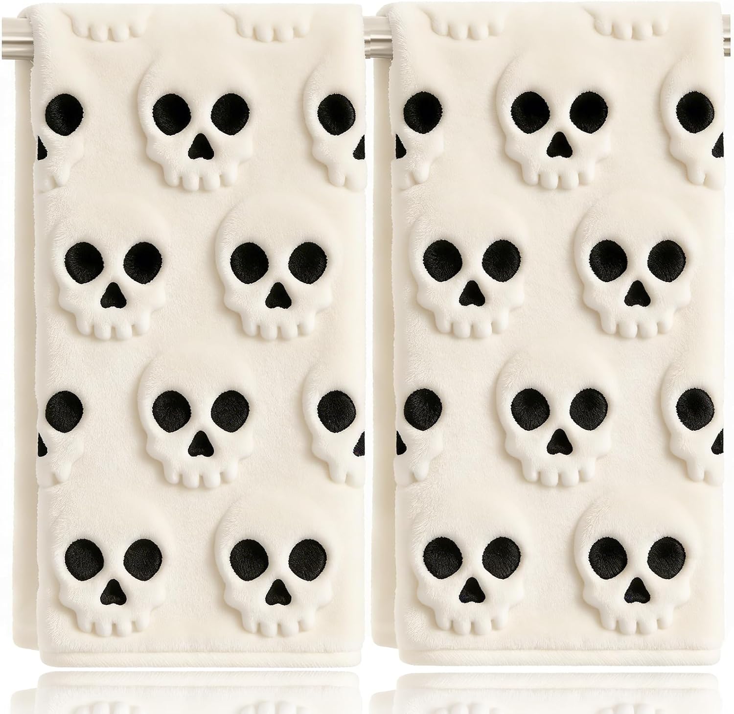 2 Pack Halloween Hand Towels 100% Cotton Jacquard Ghost Halloween Kitchen Towels White Bathroom Towels Set Seasonal Bathroom Decor (Beige Ghost, Halloween)