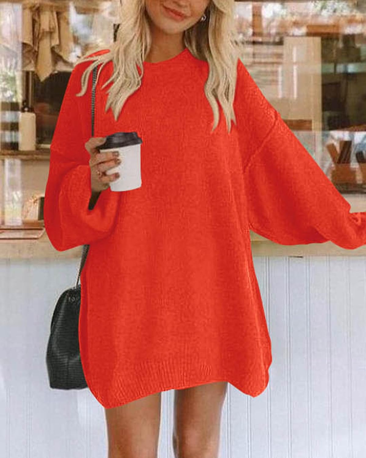BTFBM 2025 Womens Sweaters Casual Crewneck Long Sleeve Oversized Sweater Dress Fall Winter Loose Slouchy Soft Pullover - Image 4