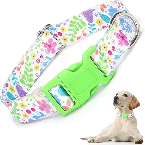 Lindo collar de perro con patrones de flores verdes para perros machos y hembras, collares ajustables y cómodos para perros XS, pequeños, medianos y