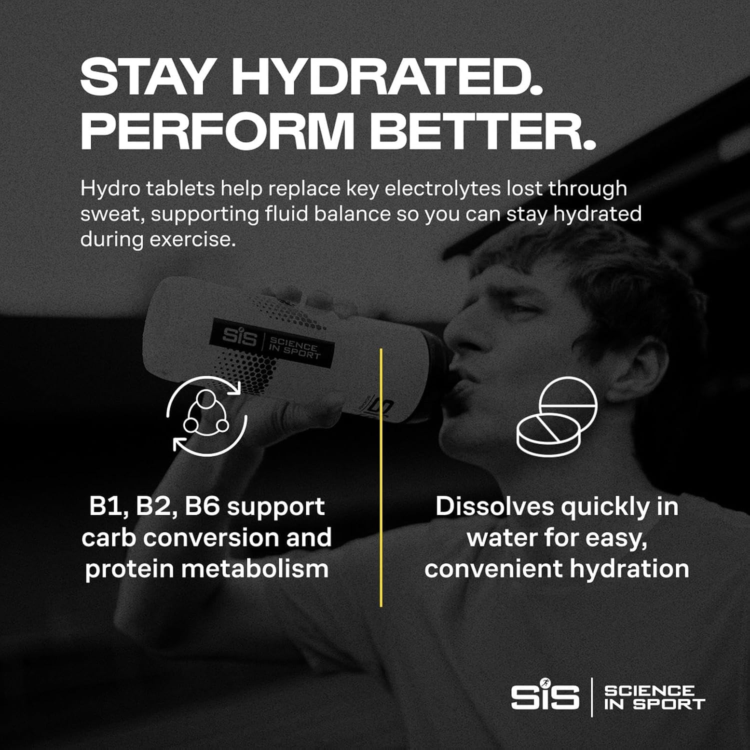SiS Hydro Tablets - Electrolyte Hydration Tablets - Supports Body Fluid Balance for Sports Endurance - Low-Calorie Electrolyte Drink - Zero-Sugar - Vegan & Gluten-Free - Lemon Flavored - 8-Pack