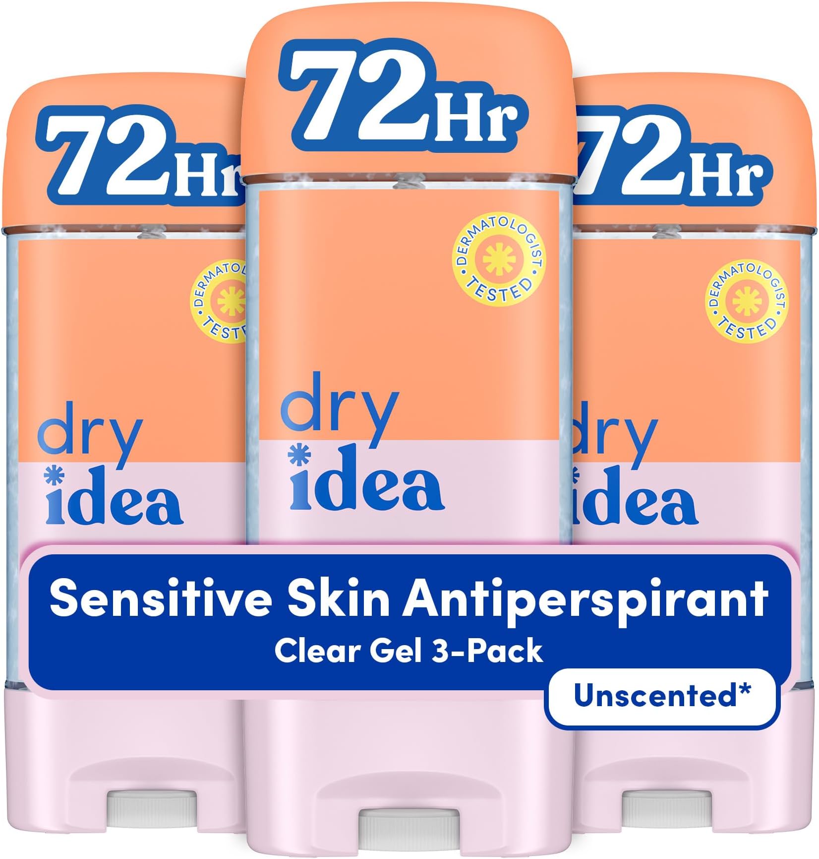 Gel Deodorant & Antiperspirant | 72-Hour Protection | Unscented | Hypoallergenic | Pack of 3