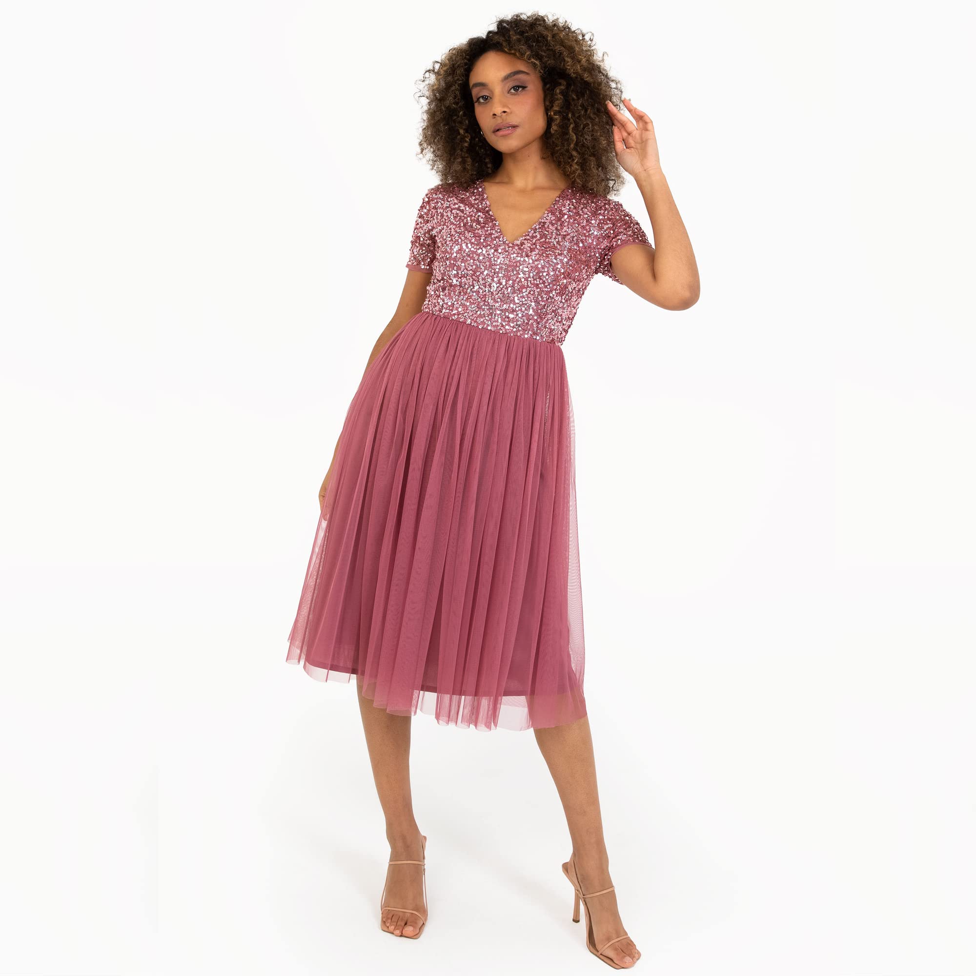 Maya Deluxe Damen Midi-Kleid mit V-Ausschnitt – Bild 2
