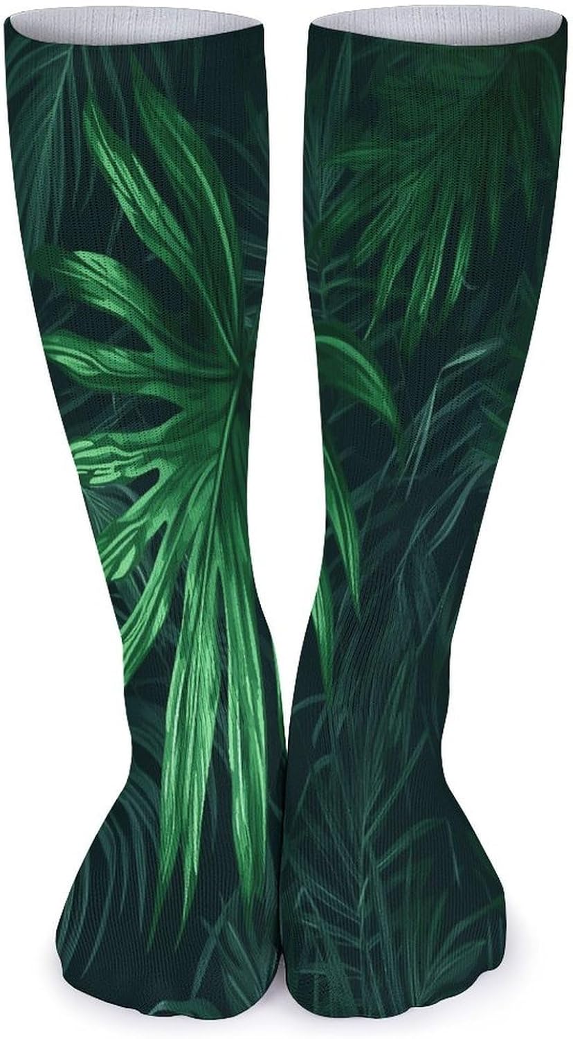 Green Tropical Jungle Plant Crew Socks Cozy Casual Calf Socks Lightweight Long Work Sock Breathable Athletic Sock for Hiking Sports Running 5 Pairs