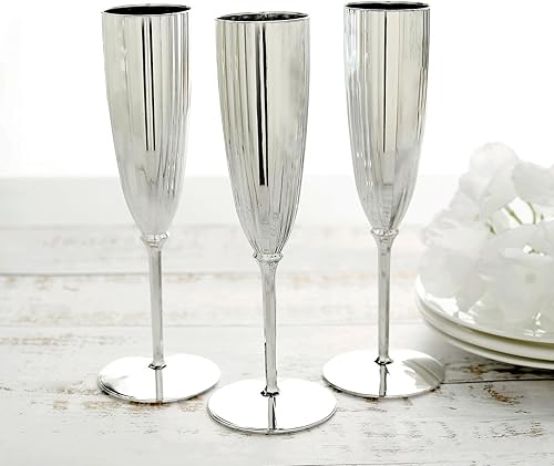 Miniatura 8 de Efavormart - Juego de 6 copas de champán desechables metálicas de alta calidad de 5 onzas, elegantes y elegantes flautas plateadas para brindis de
