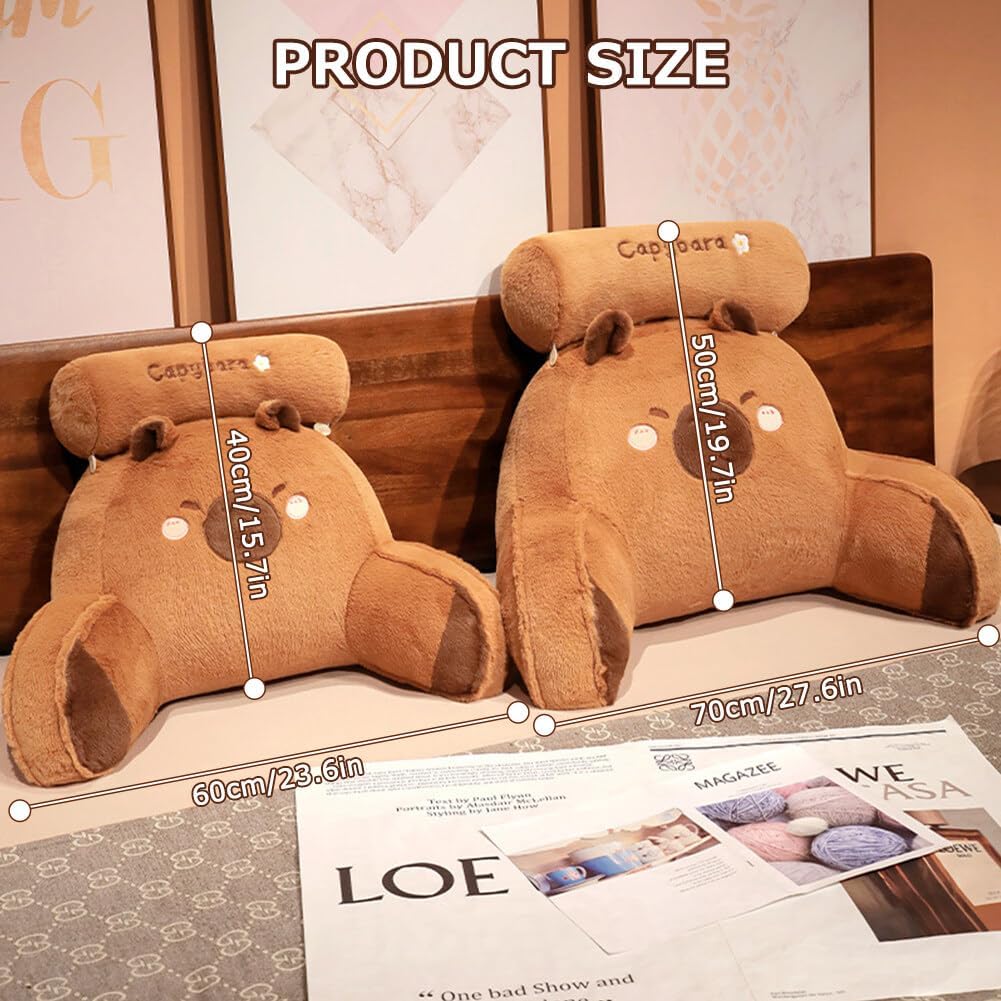Cute Capy Reading Pillow Bed Rest Pillow Bed Wedge Backrest with Arms Back Support for Reading,Relaxing,Watching TV,Gaming(Capybara,27.6 * 19.7IN)