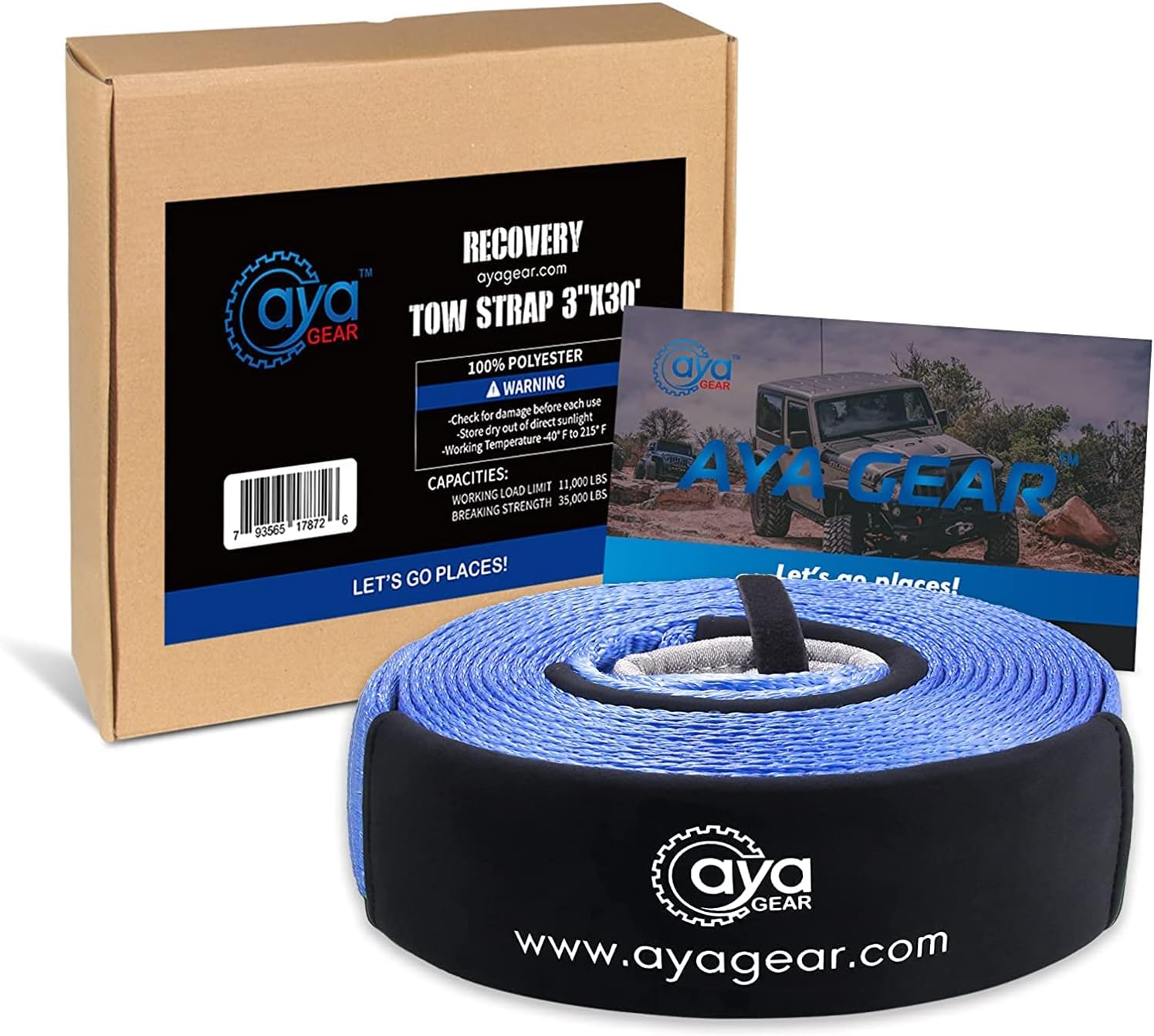 Recovery Tow Straps 3" x 30' |Tree Saver Winch Strap|Heavy Duty 35,000lbs Break Strength |Triple Reinforced Loop End | Use for Emergency 4x4 Towing or Recovery Tow Rope