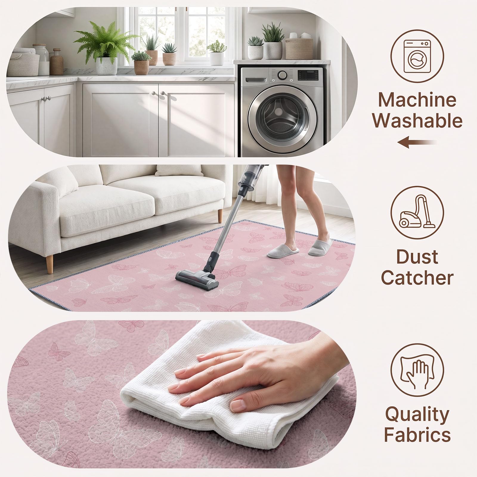 Générique Tapis Lavable Papillon Rose,140x200 cm