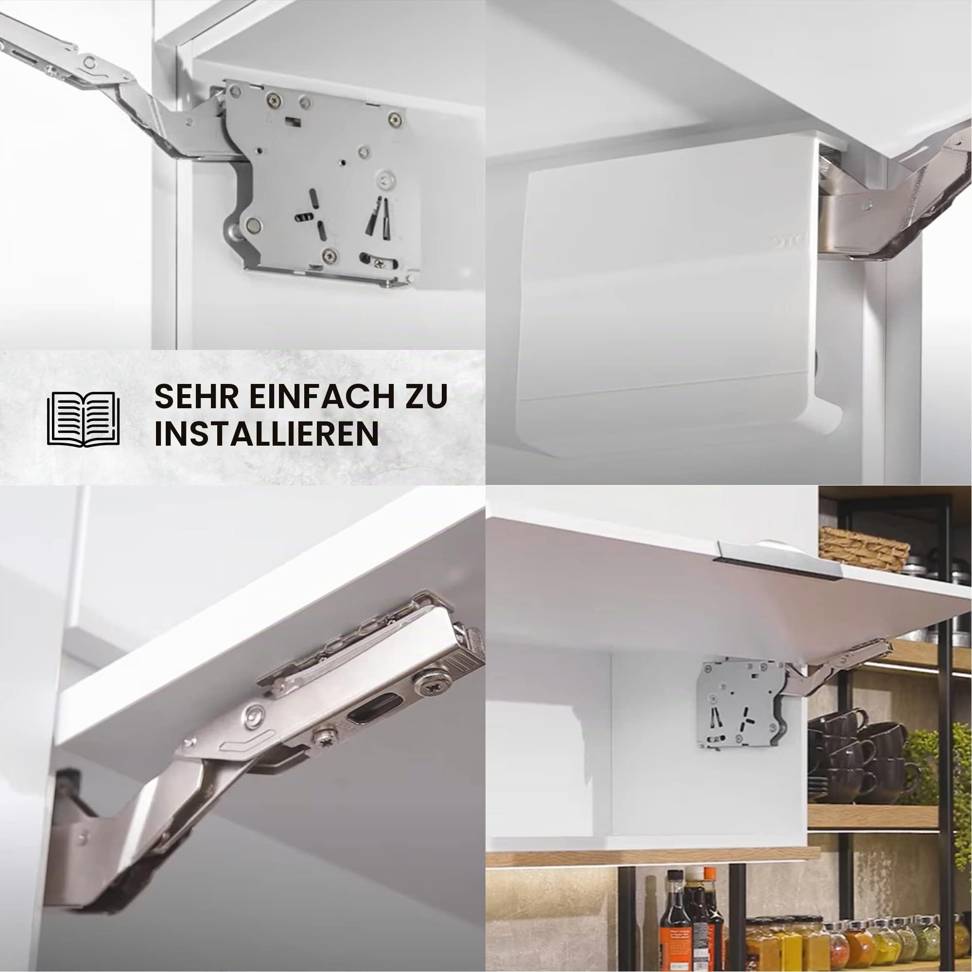 DOJA Barcelona | Frontliftbeschlag Scharnier für Klappen | 2 Pack | Liftbeschlag 250–500 mm | Komplettset für Klappenhöhen 1600-3600 Kraft | Klappenbeschlag/Frontliftbeschlag Scharniere Klappbar