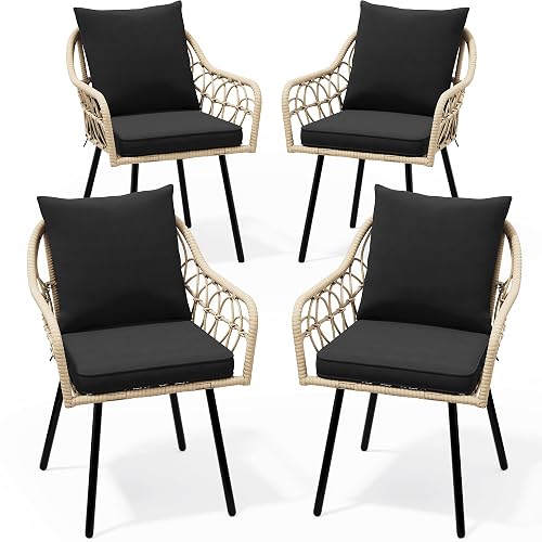 Outdoor Armchairs Set, Handwoven All-Weather Rattan Chairs with Plush Removable