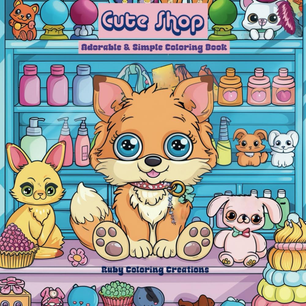 CUTE SHOP: Cute and Simple Coloring Book for Adults and Teens Featuring the Blissful Daily Life of Animal Characters (Cozy Adorable Coloring) Paperback