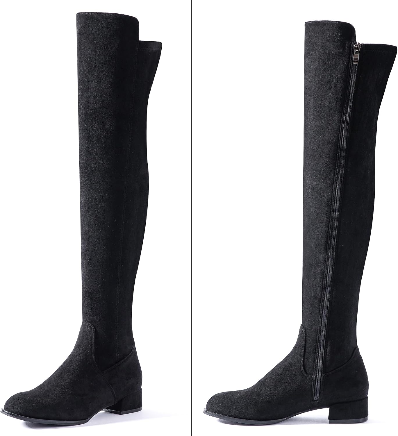 N.N.G Women Over Knee Boots Suede Thigh High Long Comfort Black Winter Low Square Toe Block Heel