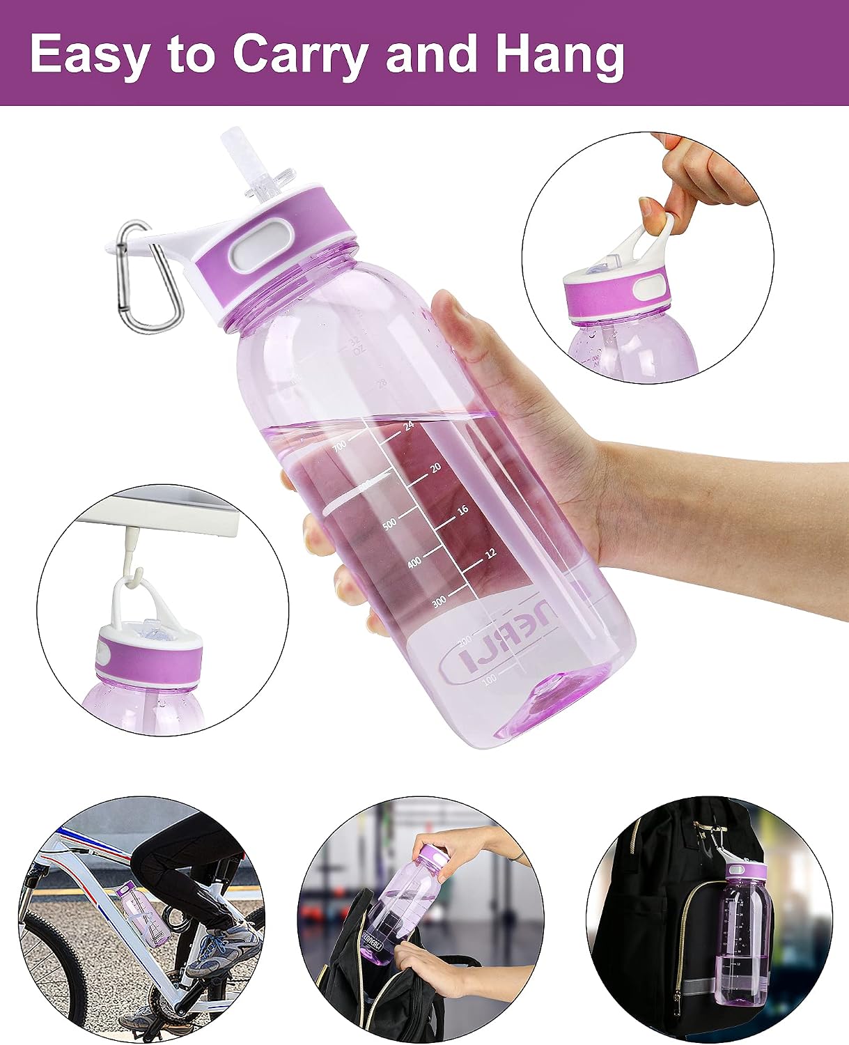 VENNERLI Sports Water Bottle with Straw 1Litre Leakproof Durable Tritan BPA Free Gym Flip Sipper Bottle Dustproof with Marking Dustproof Leakproof - Image 4