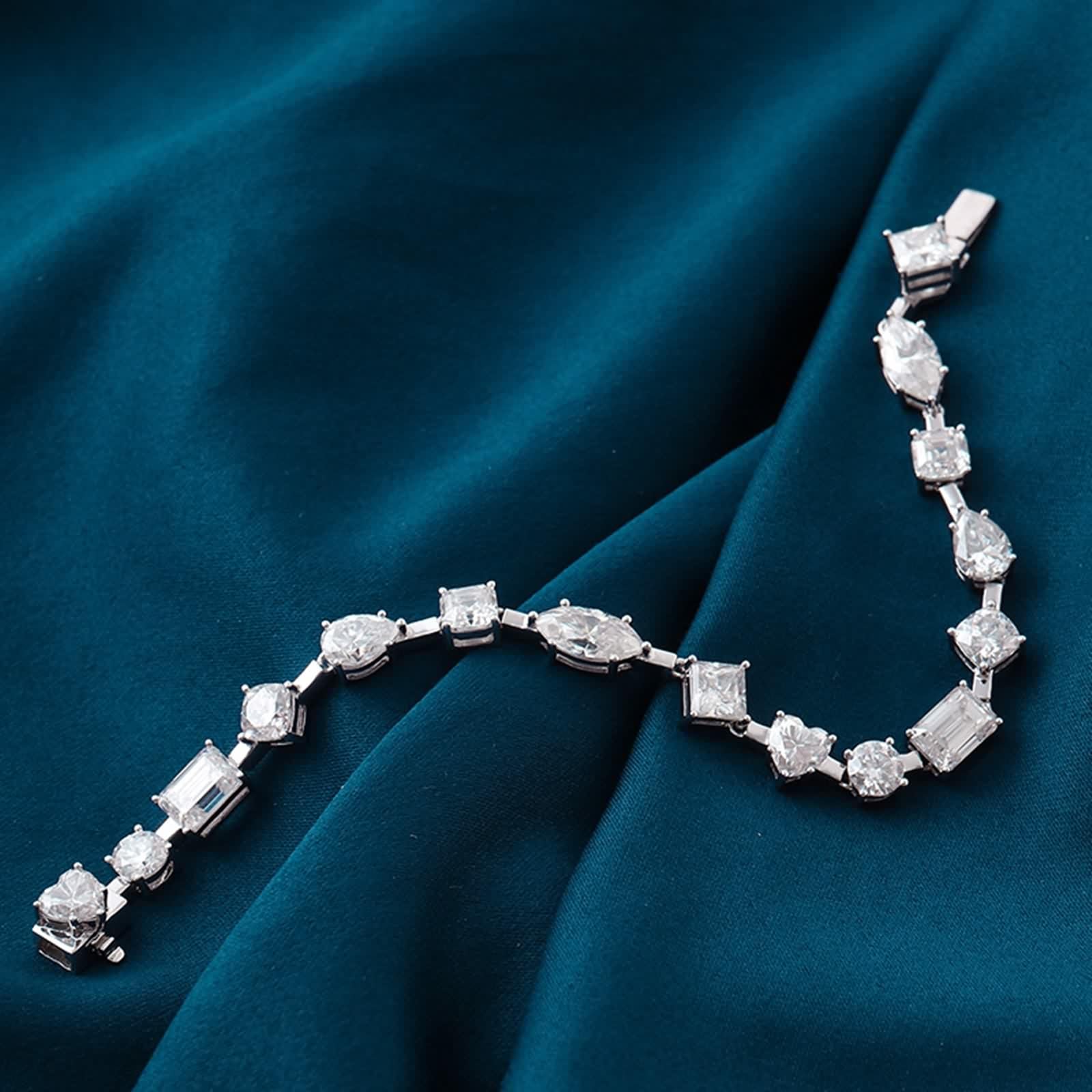 Pulsera de moissanita, pulseras de oro blanco con dije geométrico de moissanita para promesa de boda