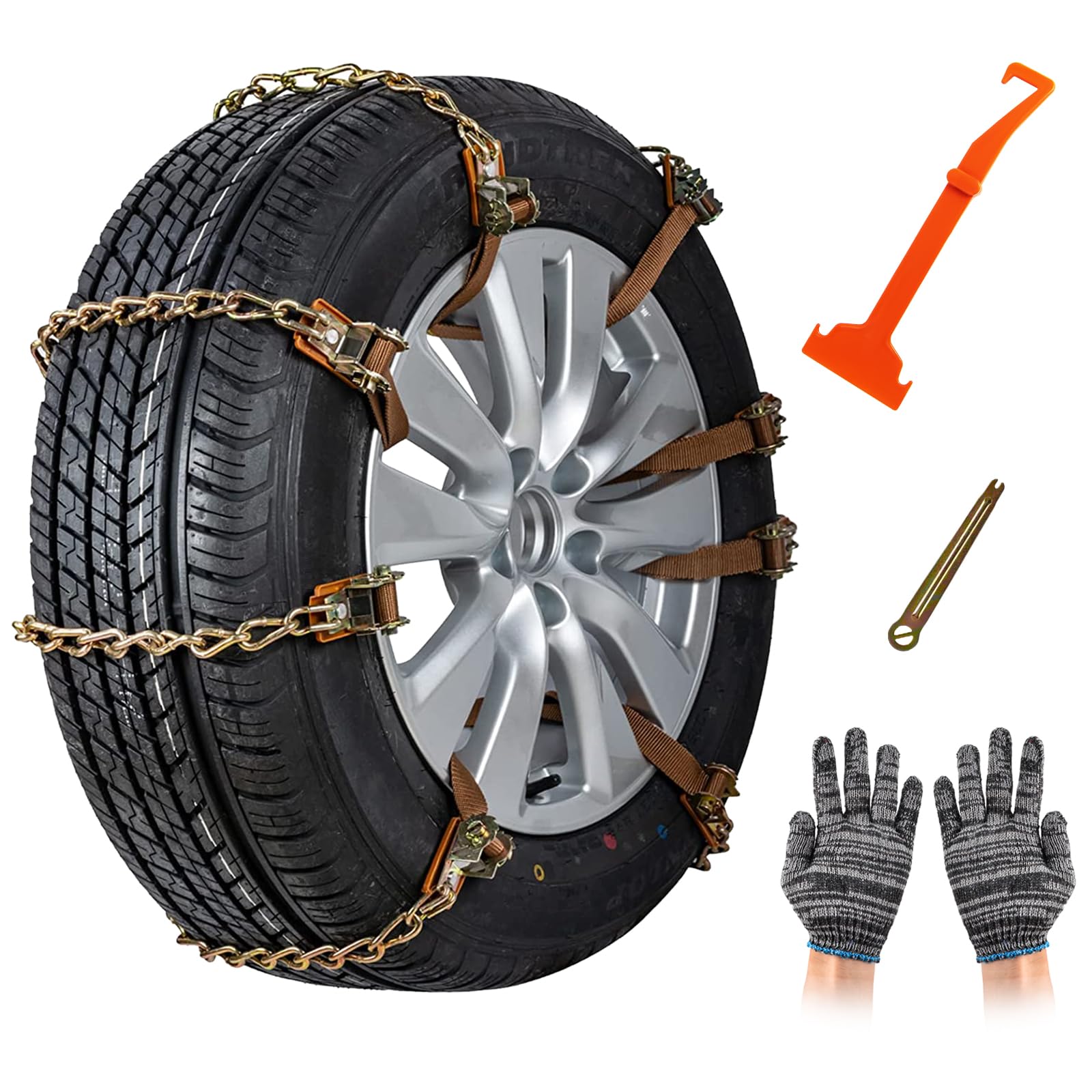 Cadena Nieve Coche 8 PCS para Todos los Tipos de Vehículos Mejorar la fricción del coche Instalación Rápida y Fácil Construcción Robusta y Duradera Cadenas Ruedas Nieve 165mm-265mm