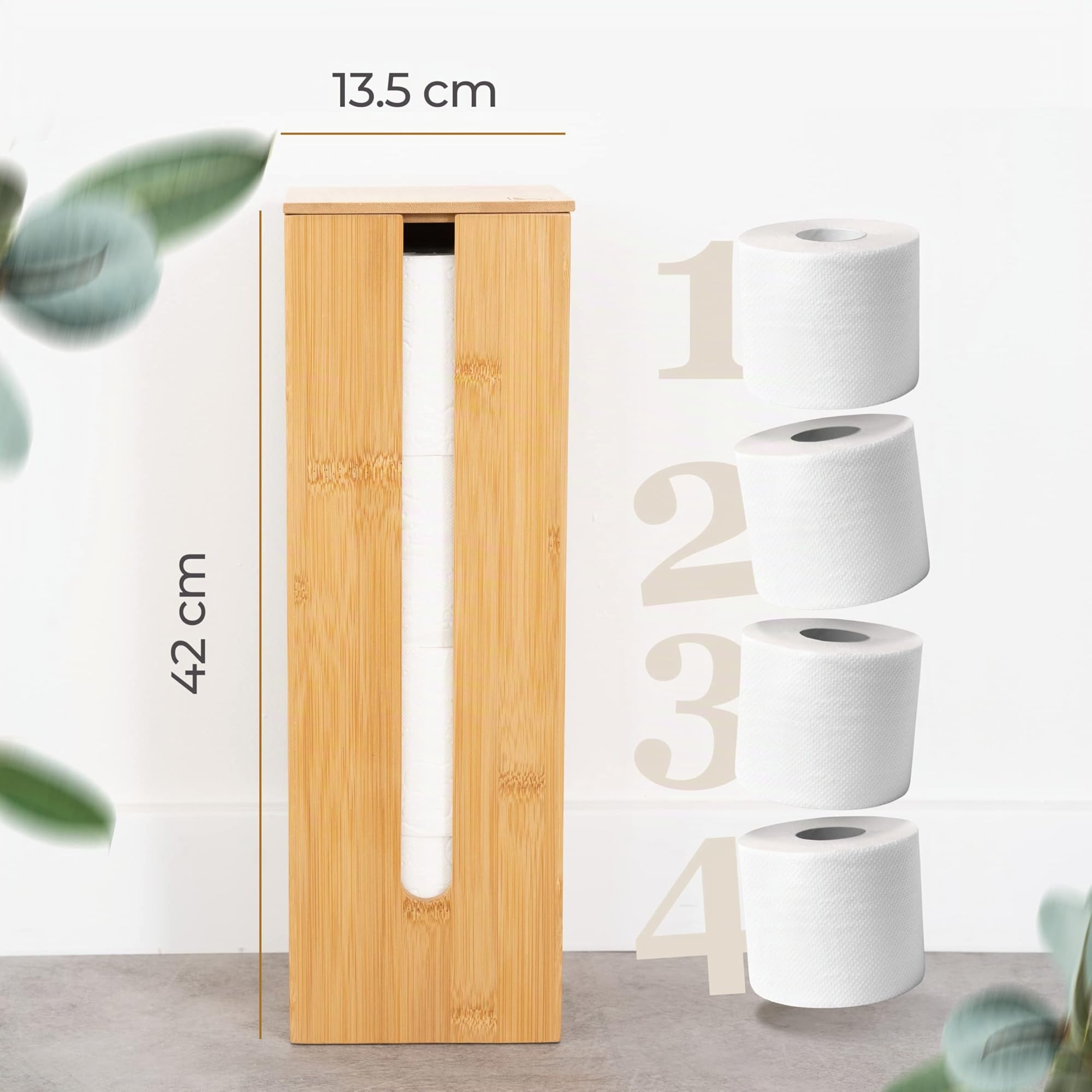 HENNEZ Porta Carta Igienica da Terra Legno di Bambu Chiuso - Portarotolo da Terra Contenitore - Scorta Mobile Bagno Legno