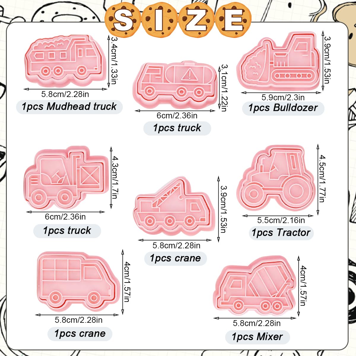 ZOOMPIL Construction Cookie Cutter Set, Transport Tools, Biscuit Cutters, Bulldozer, Forklift Trucks, for Biscuits Pastries - Image 3