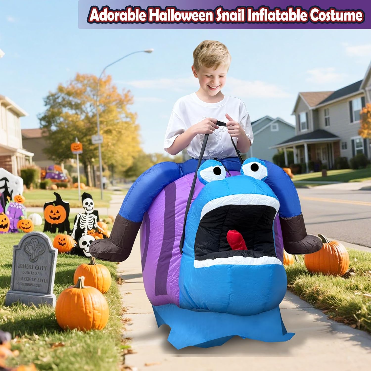 Camlinbo Halloween Inflatable Ride On Snail Costume for Kids Cosplay Party