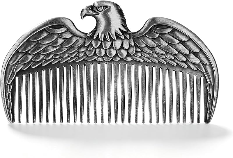Pente metálico para barba e bigode DND NURD com design de águia e estojo