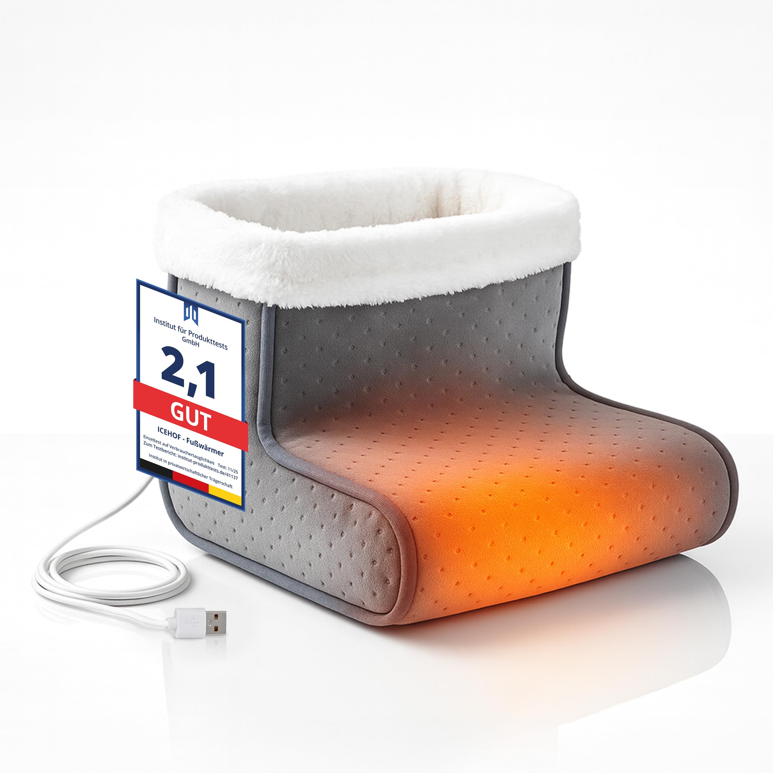 ICEHOF Fußwärmer elektrisch mit USB - 3 Heizstufen & Auto-Off - Kuschelweiches, waschbares Innenfutter - Fußheizung für Büro, Sofa & Homeoffice - Gegen kalte Füße, Damen & Herren