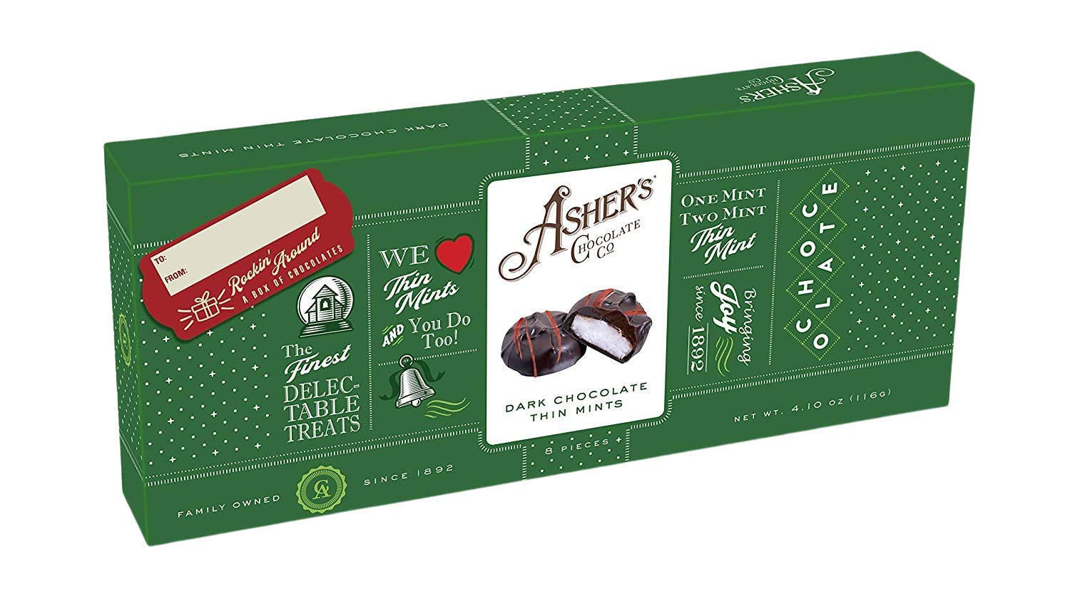 Asher's Chocolates, Dark Chocolate Thin Mints, Holiday Assortment of Chocolate and