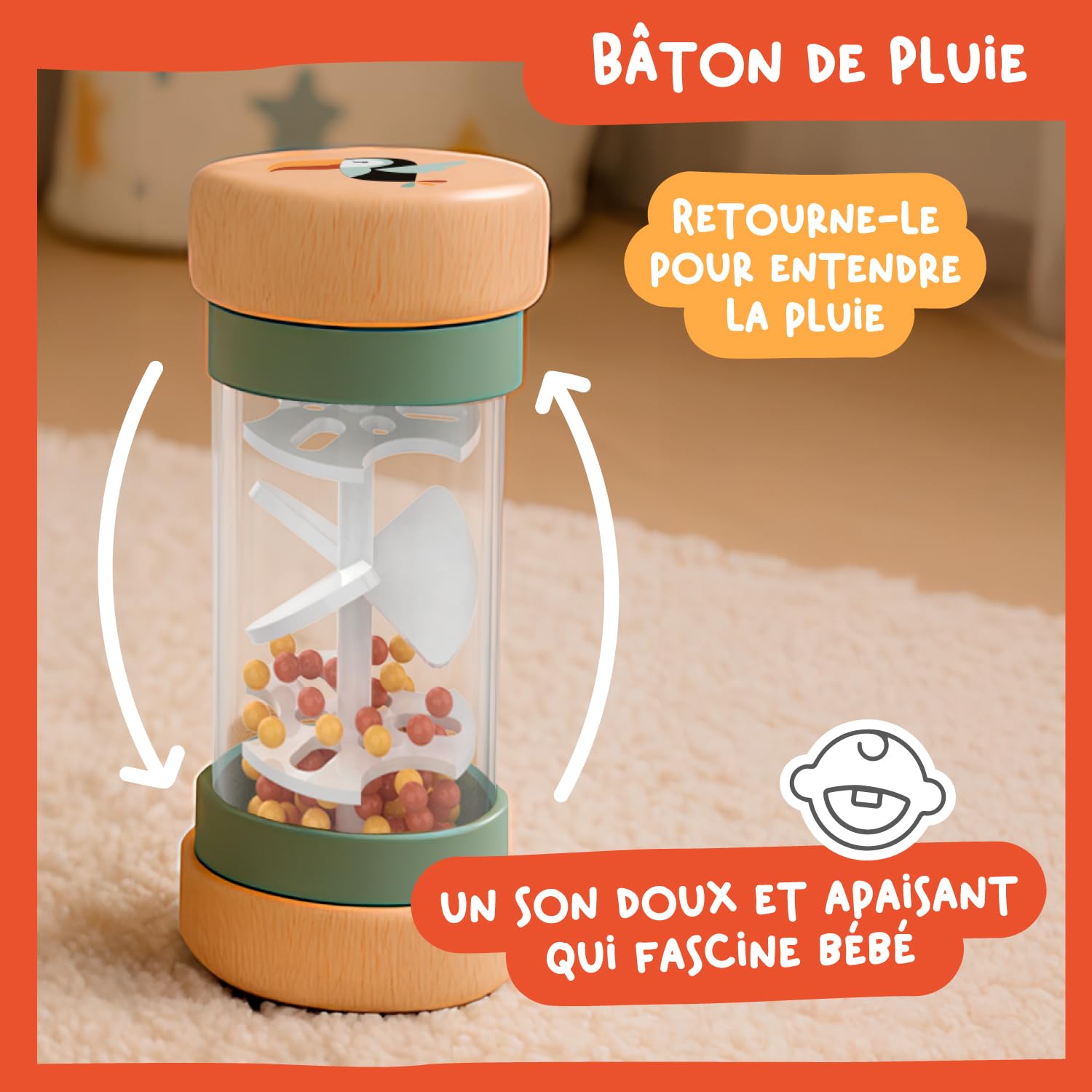 Nene Toys Jouet Bébé 1 an – Jouet Montessori en Bois 4-en-1 avec Blocs Sensoriels, Pluie Musicale, Labyrinthe Girafe & Anneaux à Empiler – Jeu Sensoriel Cadeau Éducatif pour Fille & Garçon 12 Mois+