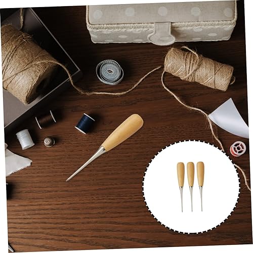 Miniatura 3 de MAGICLULU 3 unids Herramientas de bordado Herramientas de trabajo bordado Poke Awls Crochet Trabajo aguja de bordado herramienta de mango de madera