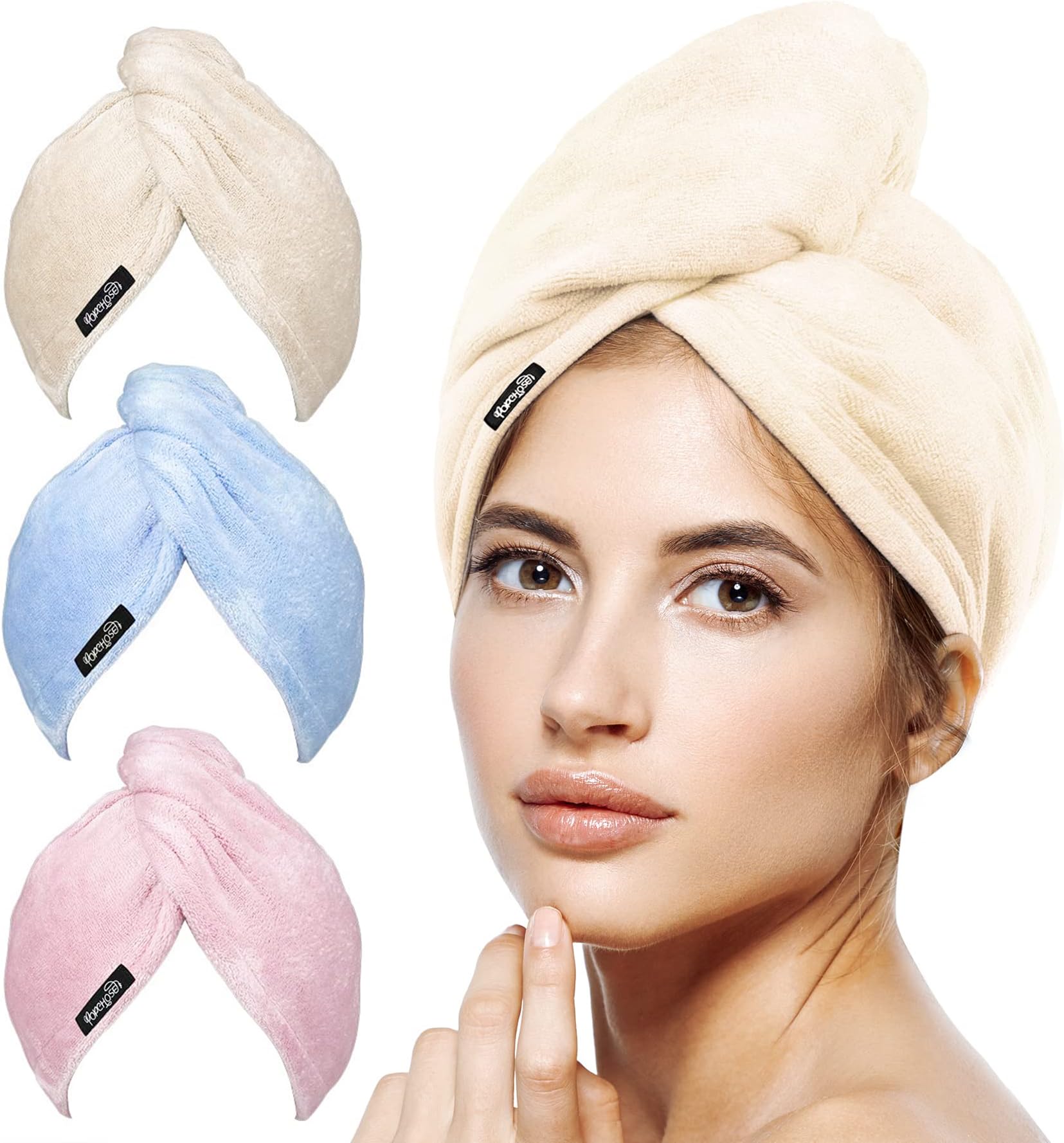 Microfiber Hair Towel Wrap POPCHOSE Ultra Absorbent, Fast Drying Hair Turban Soft, No Frizz Hair Wrap Towels for Women Wet Hair, Curly, Longer, Thicker Hair