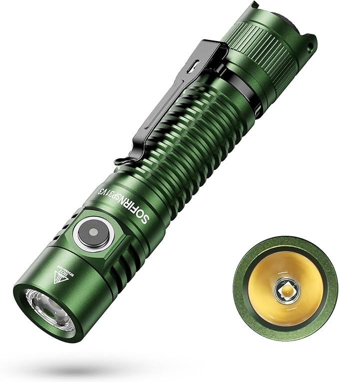 Sofirn SP31 V3 Pocket Flashlight with High CRI 519A Neutral White LED, Rechargeable IPX8 Waterproof Flashlight, Protect Eyesight and Improve Focus for High-Efficiency Work and Outdoor Sports (Green)