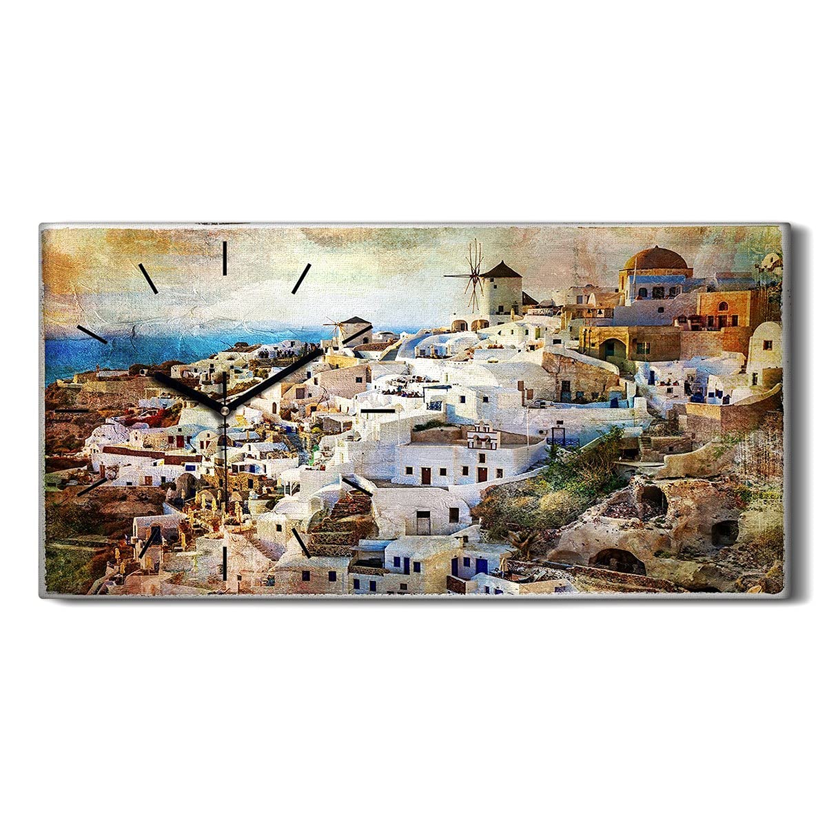 Horloge sur Toile d'Art Moderne Mains Noires Tableau Mural Haut de Gamme 60x30cm